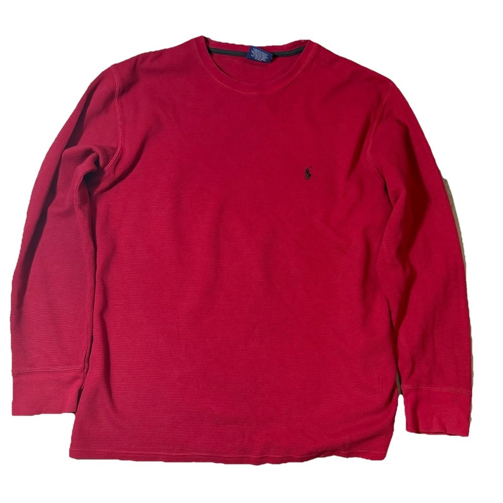 Polo Ralph Lauren Thermal Shirt Red Waffle Knit Long Sleeve Large
